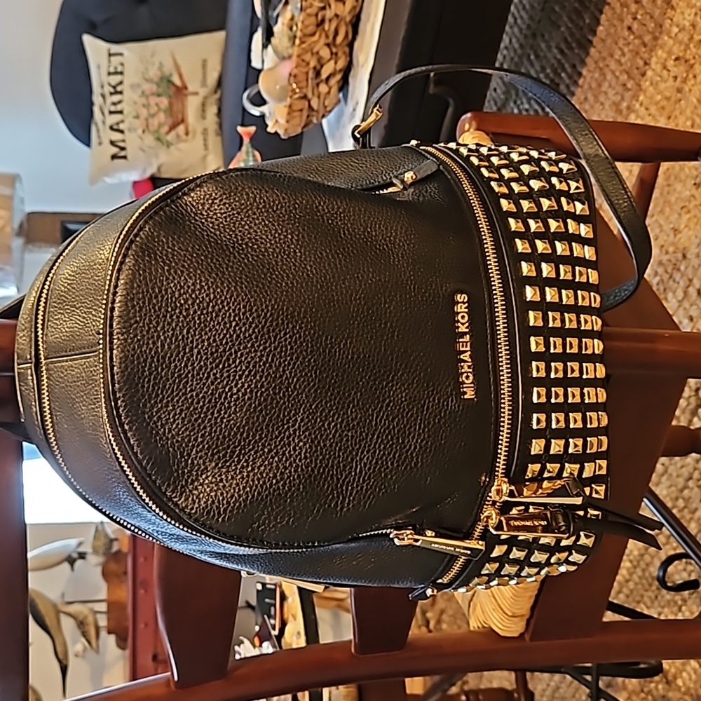 Michael Kors Black Backpack w/Gold Studs